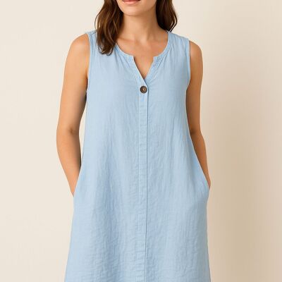VESTIDO SIN MANGAS DE MEZCLA DE LINO Y ALGODÓN CON DETALLE DE BOTONES