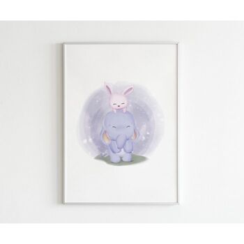 Affiche Aquarelle Éléphant Lapin - A4 (29,7 x 21) 1