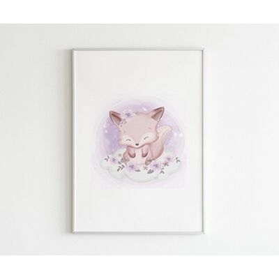 Poster Watercolor Fox (pink) - A5 (21 x 14.8 cm)