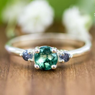 Moss Agate & Diamond Ring