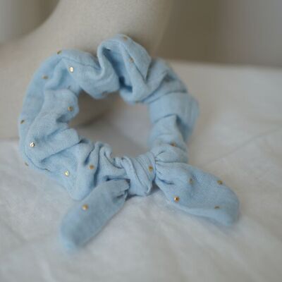 Lou Children's Bow Scrunchie in Glacier Blue and Gold