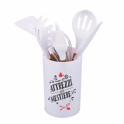 Juego de soportes para utensilios de cocina de plástico PP, incluye 7 utensilios de silicona, ideas