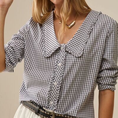 Gingham peter pan collar blouse in Black and White