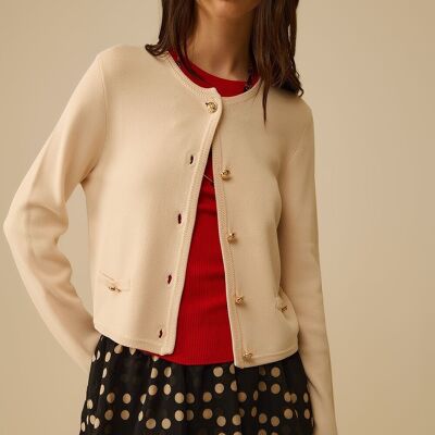 Cardigan beige con bottoni dorati