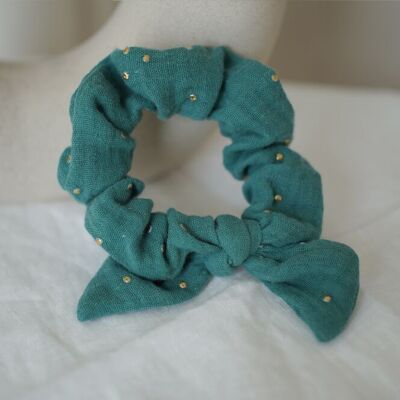 Lou Child's Bow Scrunchie Green Blue and Gold