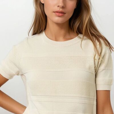 Maglione lavorato a maglia a righe testurizzate in beige