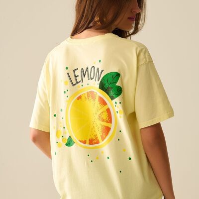 Camiseta amarilla con gráfico de limón, fabricada en Italia.