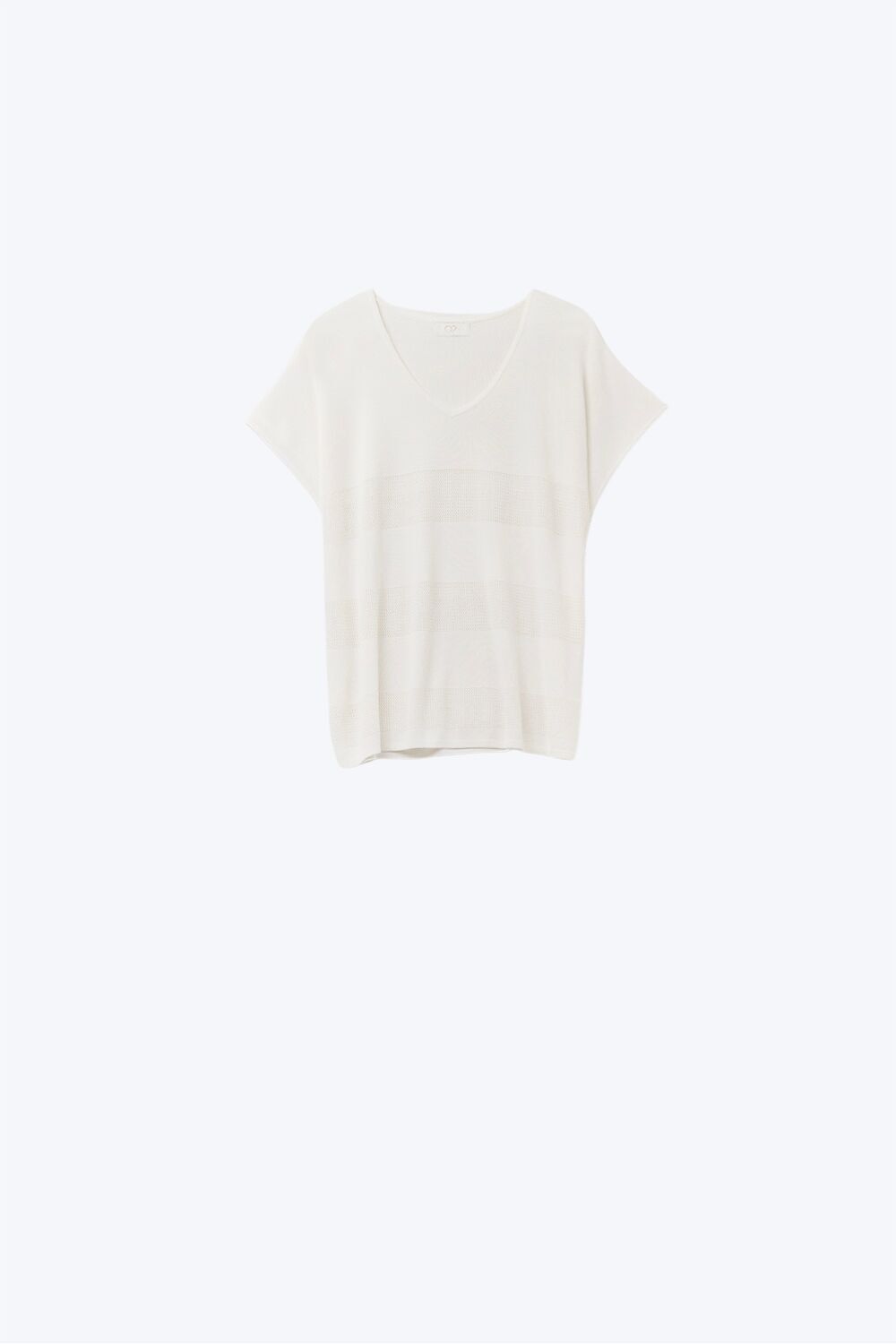 Pull en maille blanc à col en V avec détail de point ouvert