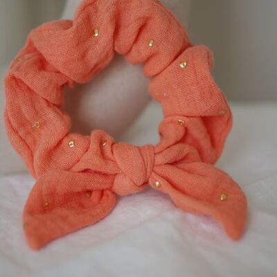 Lou Coral and Gold Children's Bow Scrunchie