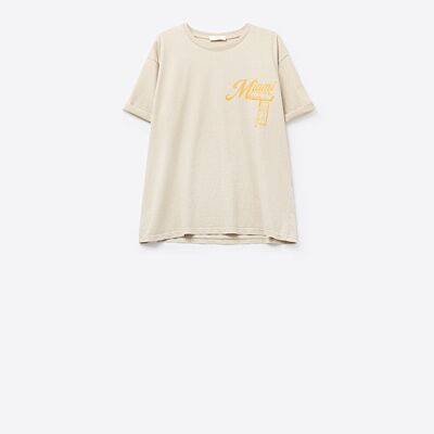 Camiseta beige con estampado del logotipo de Miami