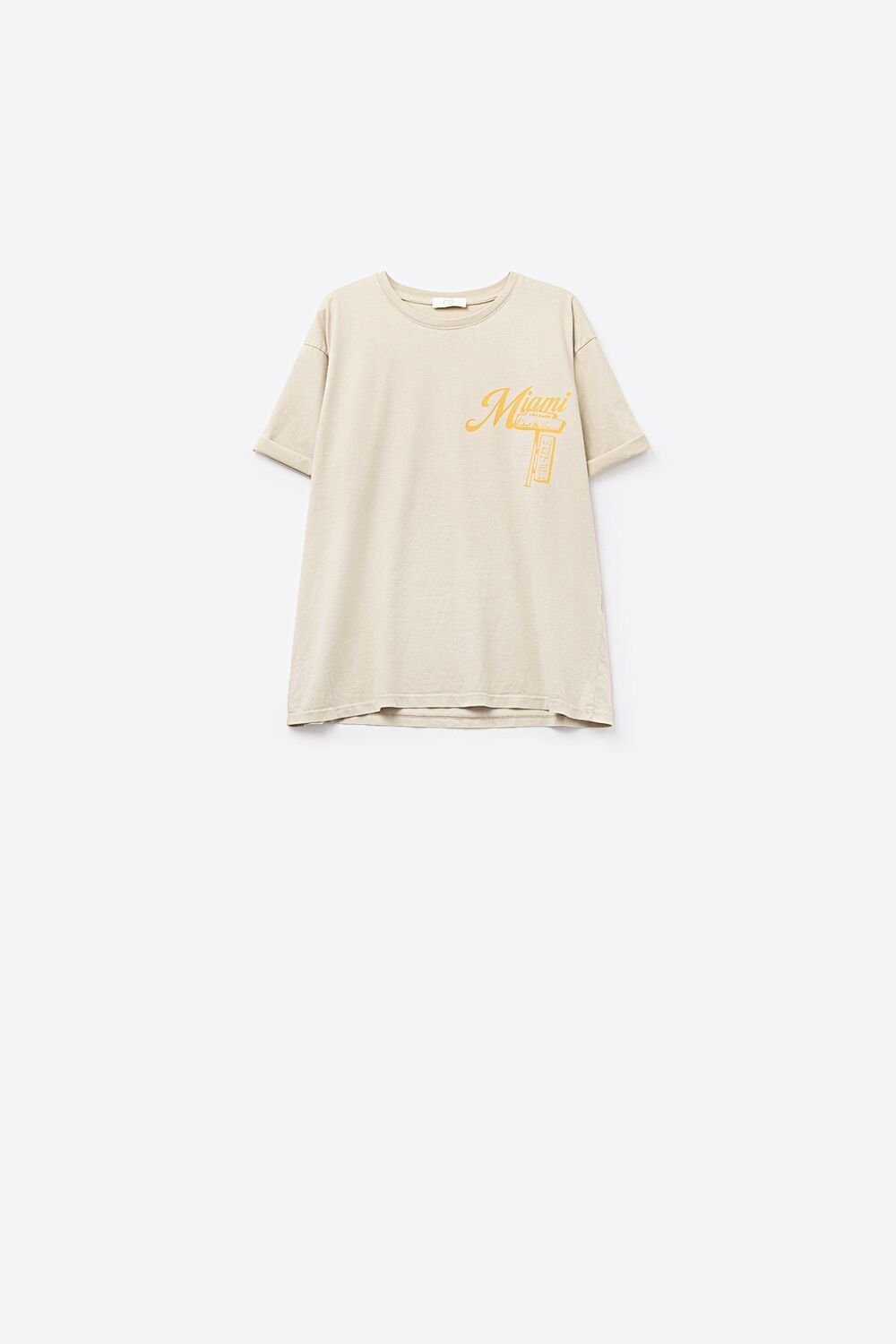 Beiges T-Shirt mit Miami-Logo-Print