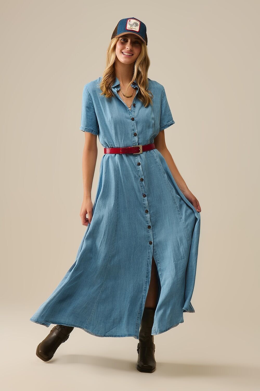 Light Blue Buttoned Tencel fabric Maxi Dress