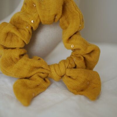 Lou Child's Bow Scrunchie in Mustard Yellow and Gold