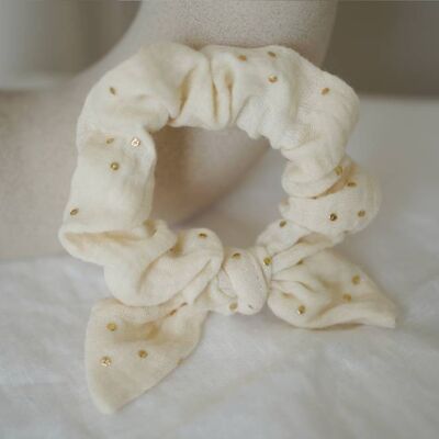 Lou Child's Bow Scrunchie in Ecru and Gold