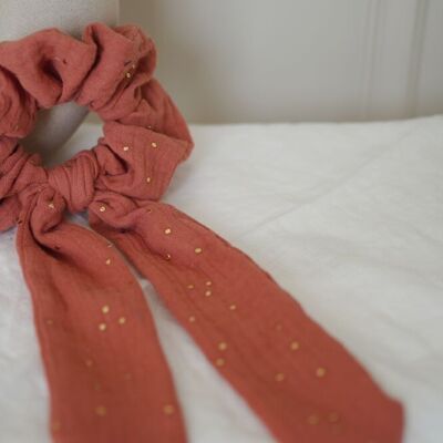 Lina Rose Marsala Ribbon Scrunchie with Gold Polka Dots
