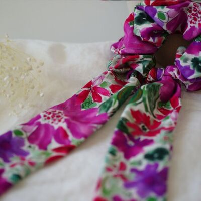 Pink, Purple and Green Anemone Ribbon Scrunchie
