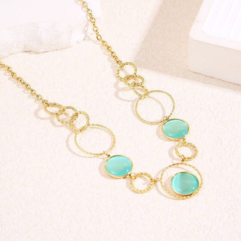 Collana a catena rotonda con 3 pietre blu occhio di gatto