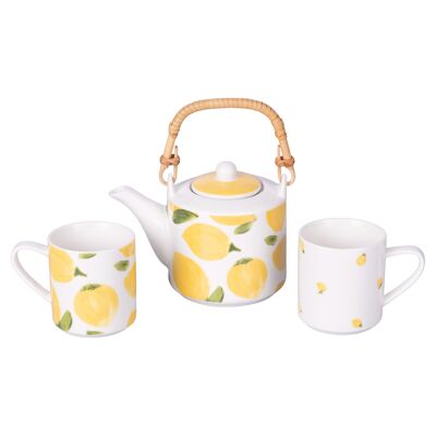 Teapot and two porcelain cups set 640 ml, lemons, Fruit Life