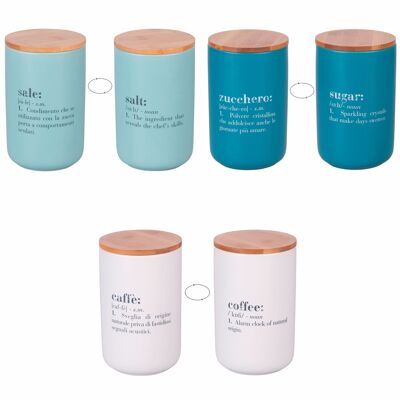 Set of 3 salt, sugar and coffee jars 1000 ml in ceramic, bamboo lid, Victionary