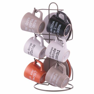 Set of 6 100 ml coffee cups with saucer, iron stand, S.P.Q.eRe