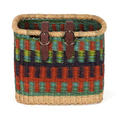 AKOKO: Cesta rectangular para bicicleta en color azul, marrón y negro