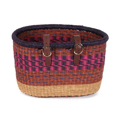 BORODEA: Cesta de bicicleta rectangular rosa, azul y marrón