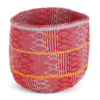 SAUTI: Large Red, Grey and Yellow Wool Basket