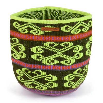 SHANGAZI : Grand panier en laine vert citron fluo, vert et violet