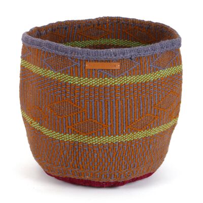 SHIKA : Grand panier en laine gris, marron et vert