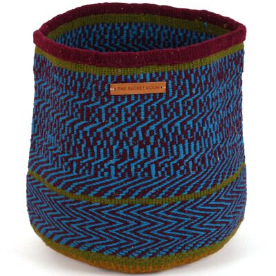 SIKIO : Grand Panier en Laine Marron, Bleu et Kaki