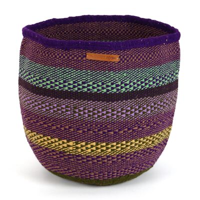 SITA: Cesta grande de lana morada, verde y amarilla