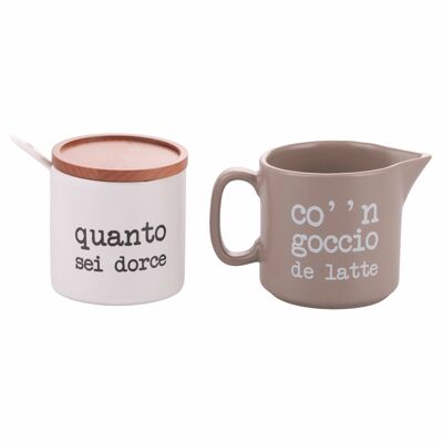 Juego de azucarero y jarra de leche de gres, con cucharilla, S.p.Q.antes de