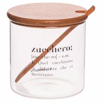Zuccheriera 500 ml in vetro, coperchio e cucchiaino in bambù, trasparente, Victionary