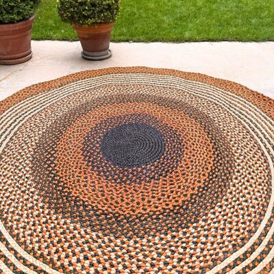 Tappeto in rafia naturale, arancione e verde scuro – 200 cm