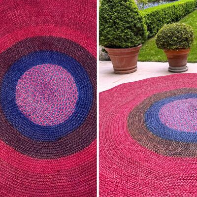 Tapis en raphia rose indien et bleu – 200 cm