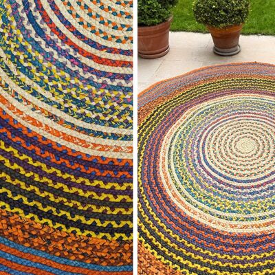 Tappeto in rafia naturale giallo blu rosa verde – 200 cm