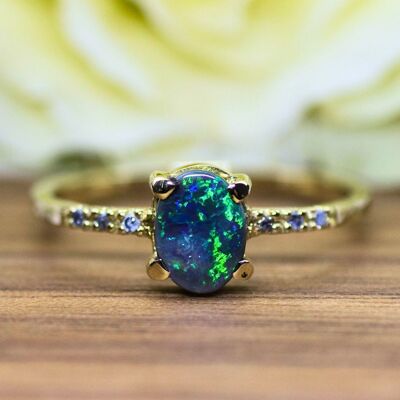 Black Opal Engagement Ring