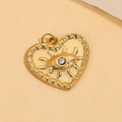 Set di 3 ciondoli a forma di cuore dorato con occhio di strass