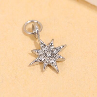 Set di 3 ciondoli a forma di stella con strass in argento