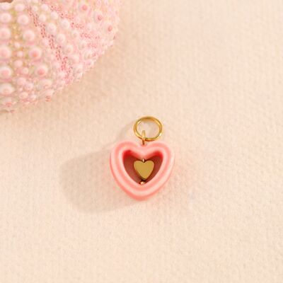 Set di 3 ciondoli a forma di cuore vuoto rosa