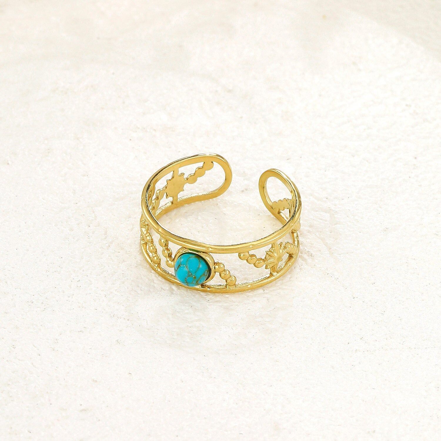 Doppelreihiger Goldring mit rundem Türkisstein