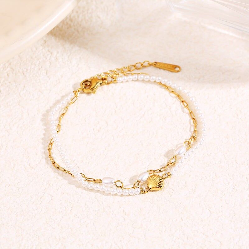 Doppelkettchen Perlenarmband mit Muschel