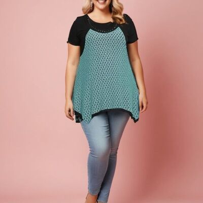 Green lace top + plus size t-shirt set (A218&GREEN)