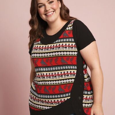 Conjunto de camiseta y top con botones estampados de talla grande (A226 y NEGRO)