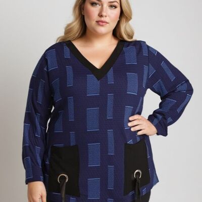 Blusa con estampado azul de talla grande (C6138&BLUE)