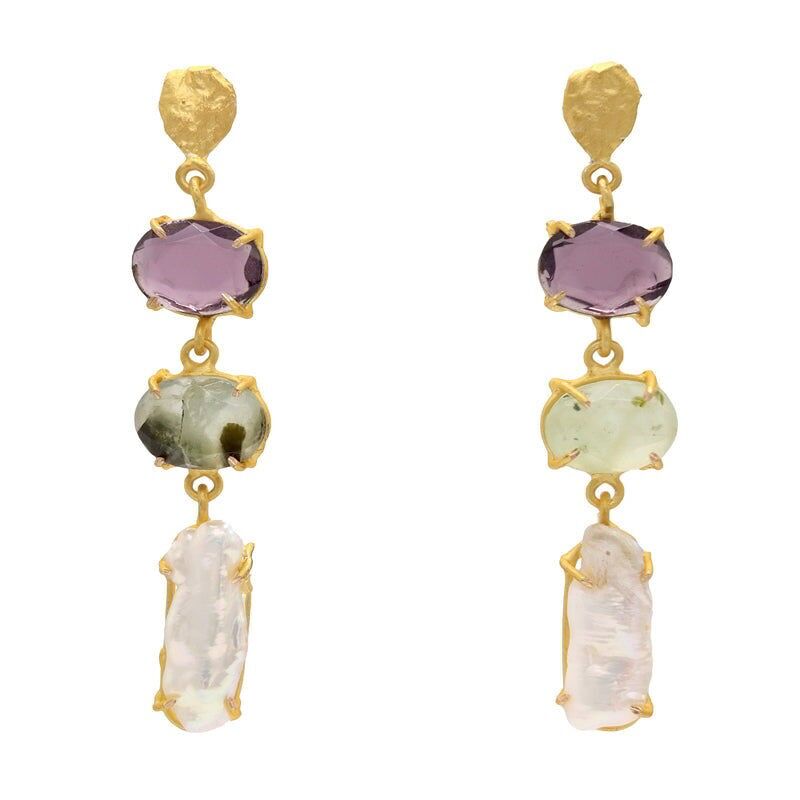Neda Lila Amethyst Ohrringe.Grün und Perle