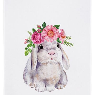 White tea towel, FLOWER BUNNY