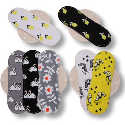 Reusable Cloth Panty Liners 7-Pack (Size M) - white wings