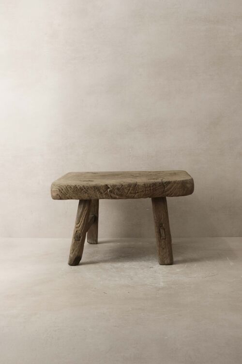 Vintage Rustic Elm Wood Stool - Small - No 12