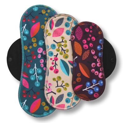 Lot de 3 serviettes hygiéniques lavables (P, M, L) - ailes noires